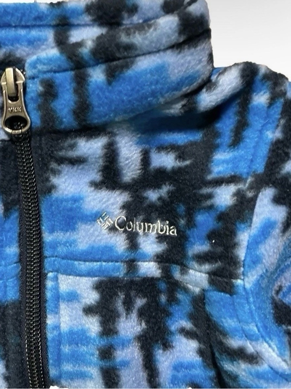 Baby Boy Columbia Black Blue Full Zip Fleece Jacket Size 3-6 Months - Picture 2 of 3